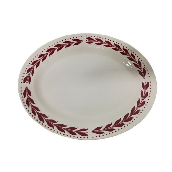 Vintage Homer Laughlin Oval Porcelain Leaf Design Serving Platter Mid Century